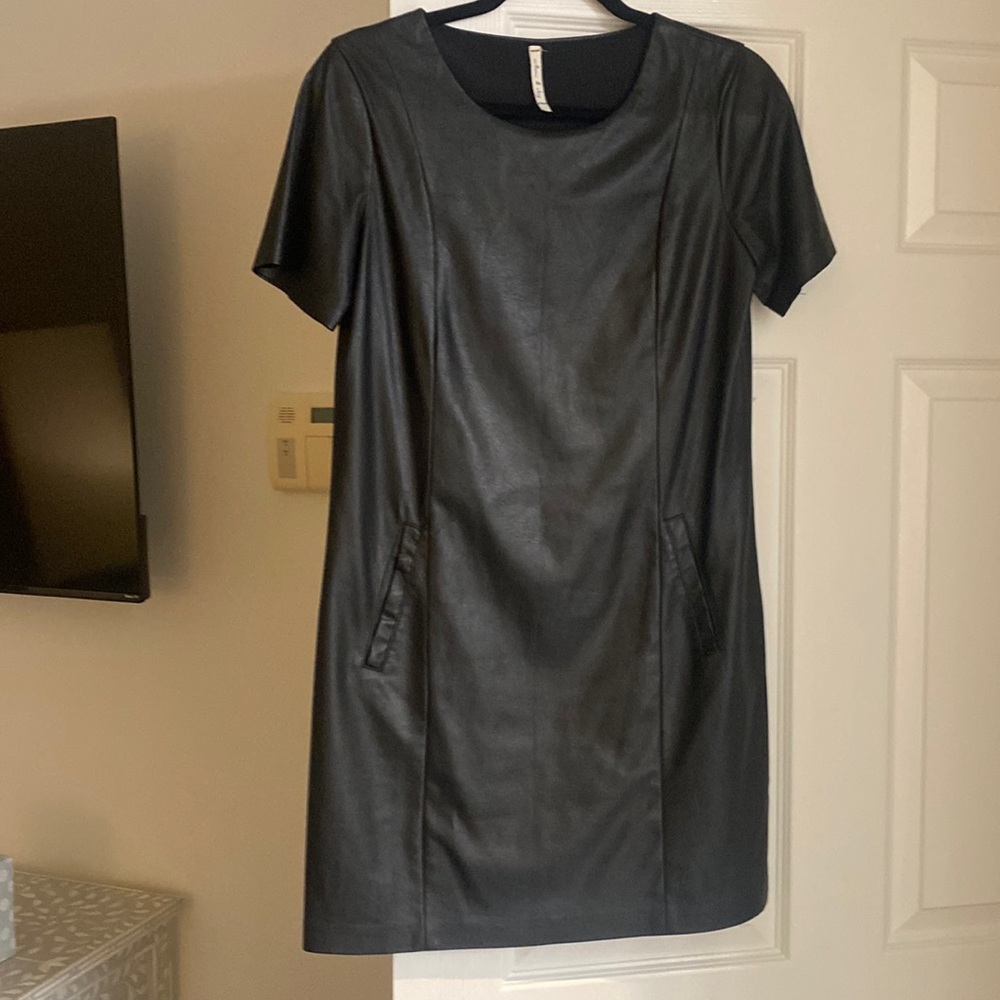 Black leather dress with pockets